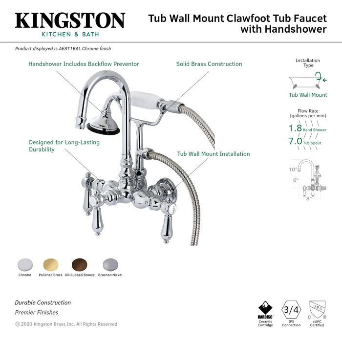 Aqua Vintage AE7T2BAL Heirloom Wall Mount Clawfoot Tub Faucet, Polished Brass