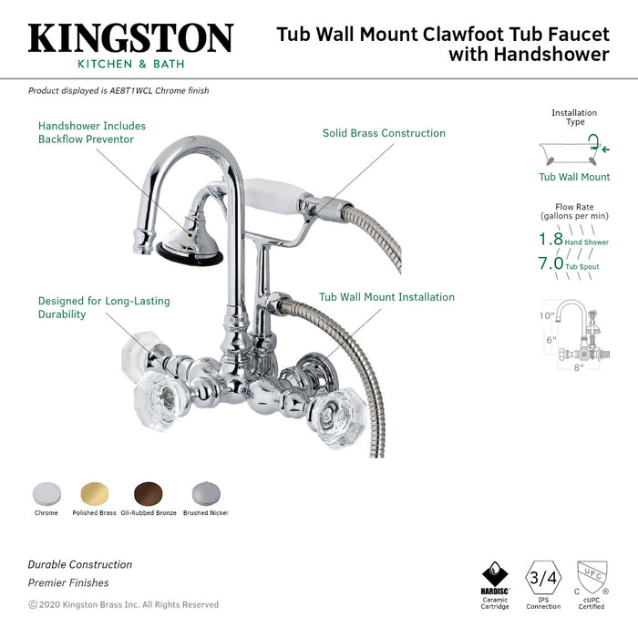 Aqua Vintage AE7T2WCL Celebrity Wall Mount Clawfoot Tub Faucet, Polished Brass