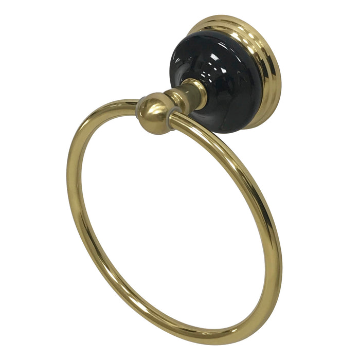 Kingston Brass BA9114PB Water Onyx 6 in. Towel Ring, Polished Brass