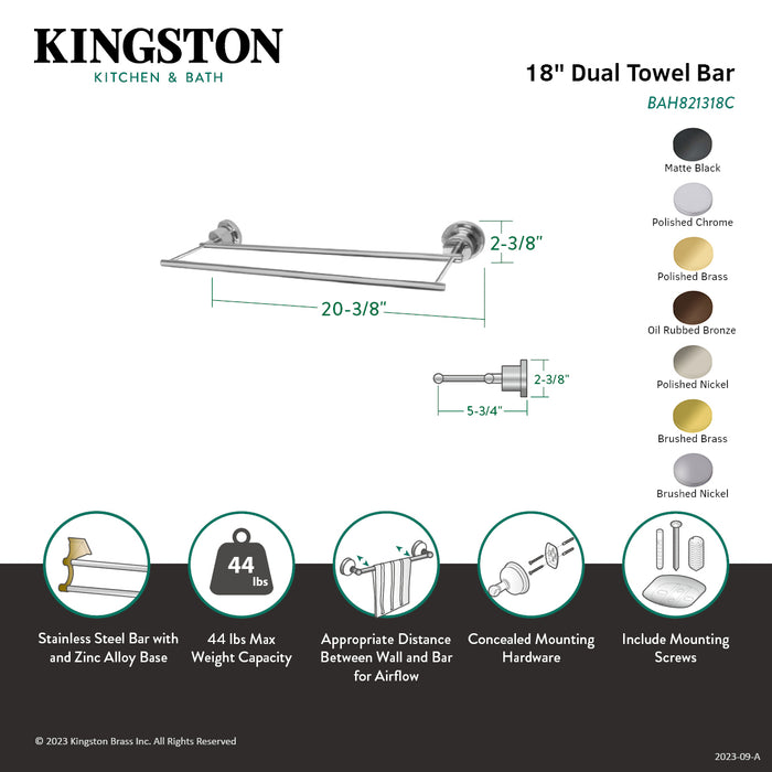 Kingston Brass BAH821318PN Concord 18-Inch Double Towel Bar, Polished Nickel