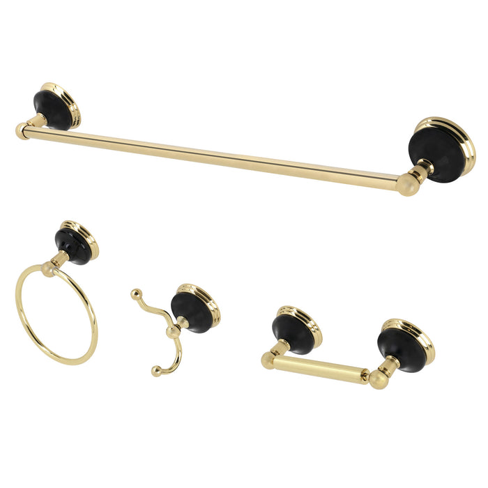 Kingston Brass BAK9111478PB Water Onyx 4-Piece Bathroom Accessory Set, Polished Brass