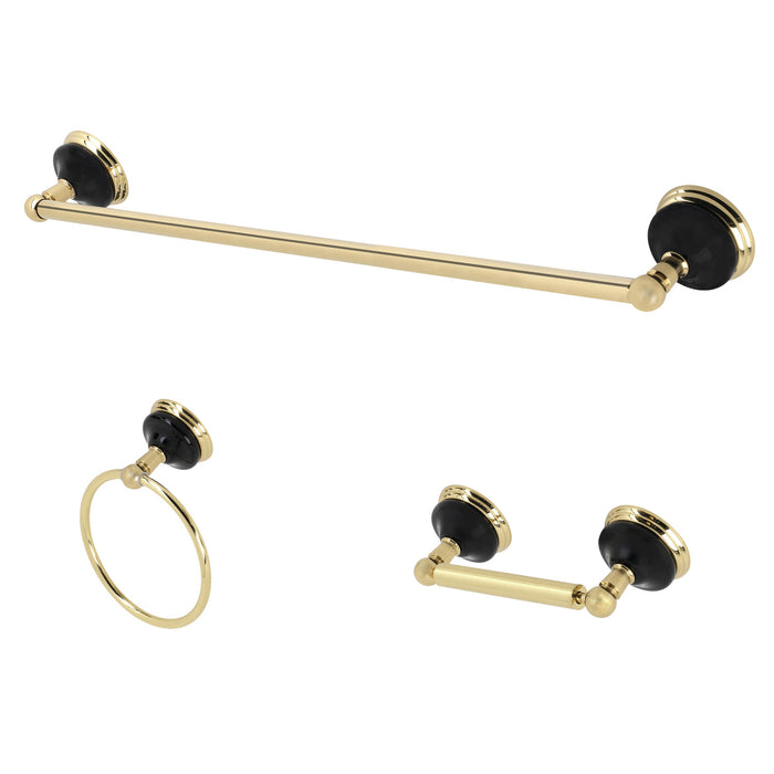 Kingston Brass BAK911148PB Water Onyx 3-Piece Bathroom Accessory Set, Polished Brass