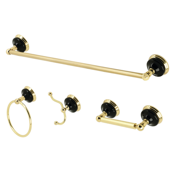 Kingston Brass BAK9112478PB Water Onyx 4-Piece Bathroom Accessory Set, Polished Brass