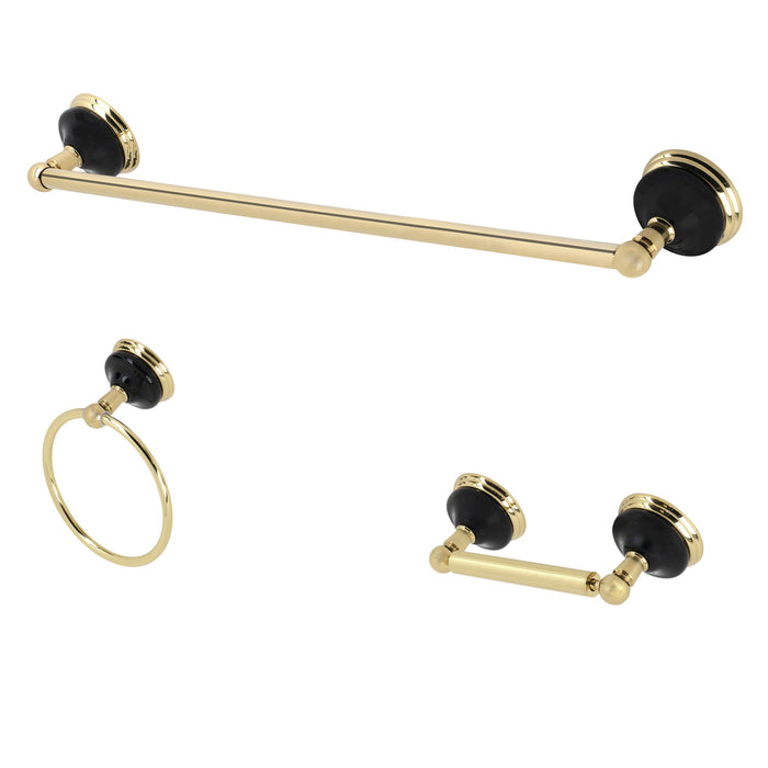 Kingston Brass BAK911248PB Water Onyx 3-Piece Bathroom Accessory Set, Polished Brass