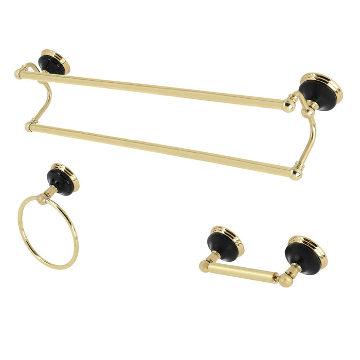 Kingston Brass BAK911348PB Water Onyx 3-Piece Bathroom Accessory Set, Polished Brass