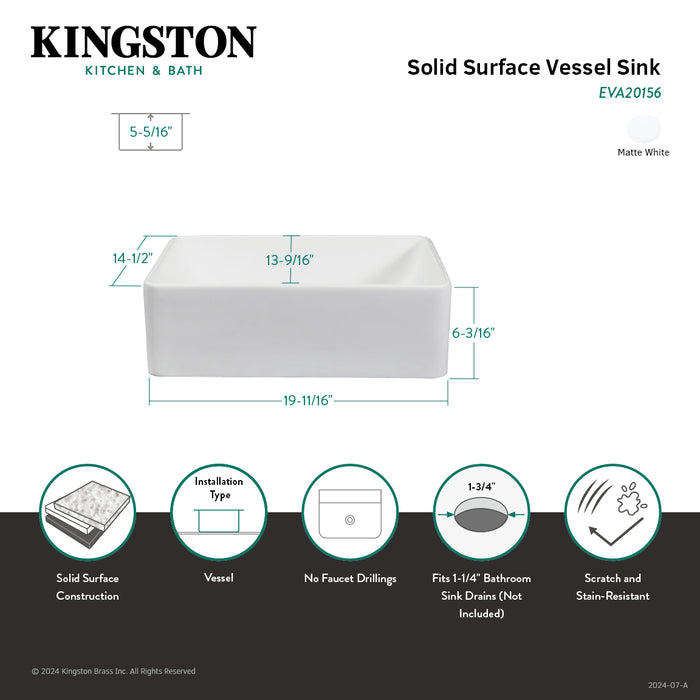 Fauceture EVA20156 Arcticstone Solid Surface White Stone Vessel Sink, Matte White