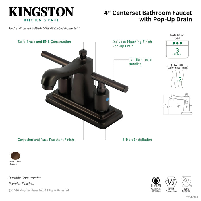 Kingston Brass FB4645CML Manhattan 4 in. Centerset Bathroom Faucet with Pop-Up Drain, Oil Rubbed Bronze