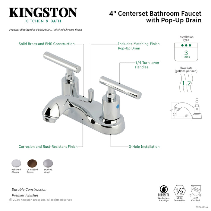 Kingston Brass FB5625CML Manhattan 4 in. Centerset Bathroom Faucet with Pop-Up Drain, Oil Rubbed Bronze