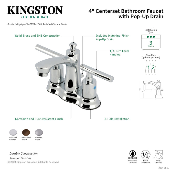 Kingston Brass FB7615CML Manhattan 4 in. Centerset Bathroom Faucet with Pop-Up Drain, Oil Rubbed Bronze