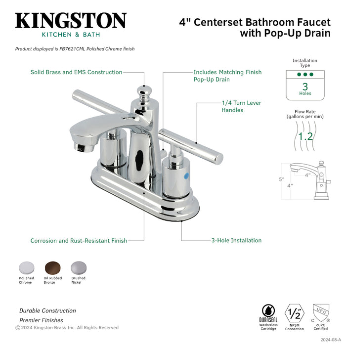 Kingston Brass FB7625CML Manhattan 4 in. Centerset Bathroom Faucet with Pop-Up Drain, Oil Rubbed Bronze