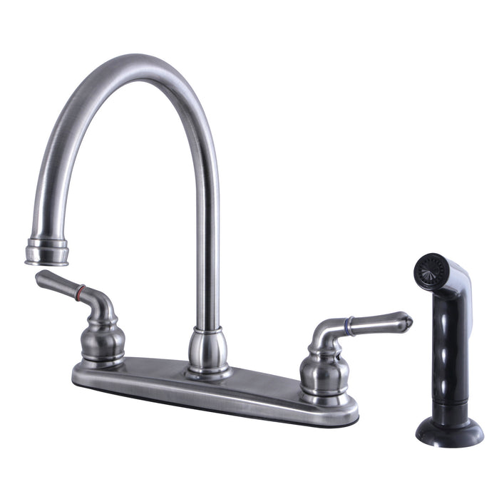 Kingston Brass FB794SP Magellan 8" Centerset Kitchen Faucet with Sprayer, Black Stainless