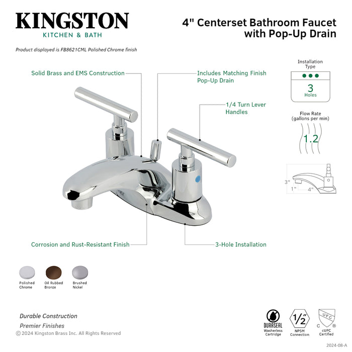 Kingston Brass FB8625CML Manhattan 4 in. Centerset Bathroom Faucet with Pop-Up Drain, Oil Rubbed Bronze