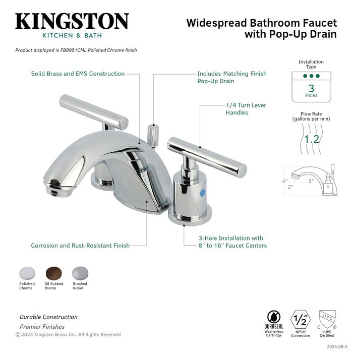 Kingston Brass FB8955CML Manhattan Widespread Bathroom Faucets with Pop-Up Drain, Oil Rubbed Bronze