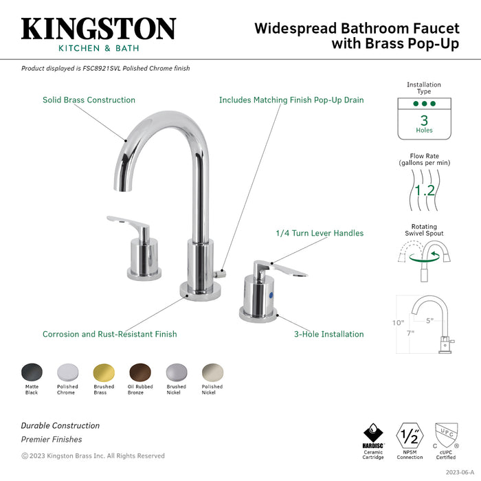 Kingston Brass FSC8925SVL Serena Widespread Bathroom Faucet with Pop-Up Drain, Oil Rubbed Bronze