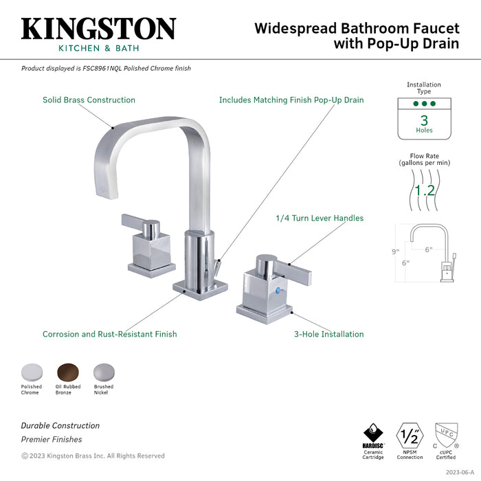 Fauceture FSC8965NQL Meridian Widespread Bathroom Faucet with Pop-Up Drain, Oil Rubbed Bronze