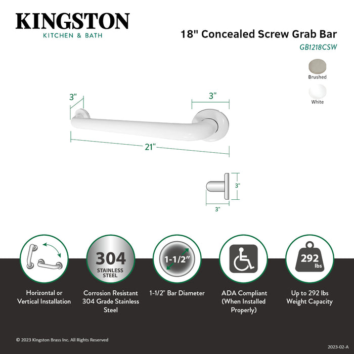 Kingston Brass GB1218CSW Made To Match 18-Inch Stainless Steel Grab Bar, White