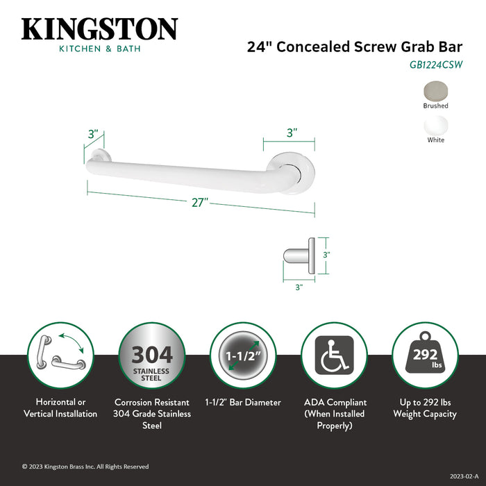 Kingston Brass GB1224CSW Made To Match 24-Inch Stainless Steel Grab Bar, White