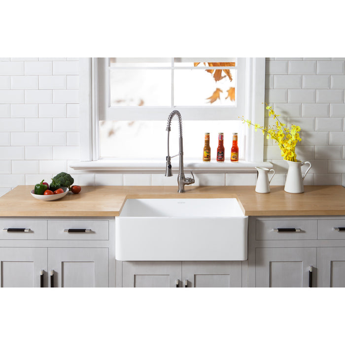 Gourmetier GKFA301810BC Solid Surface Matte Stone Apron Front Farmhouse Single Bowl Kitchen Sink, Matte White