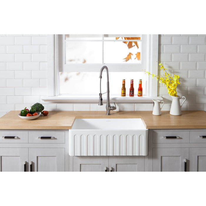 Gourmetier GKFA301810CD Solid Surface Matte Stone Apron Front Farmhouse Single Bowl Kitchen Sink, Matte White