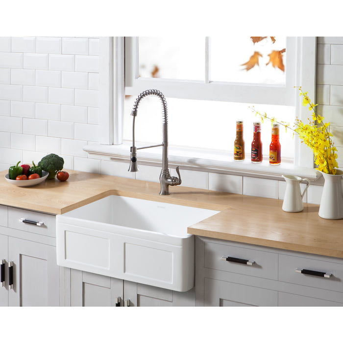 Gourmetier GKFA301810DS Solid Surface Matte Stone Apron Front Farmhouse Single Bowl Kitchen Sink, Matte White