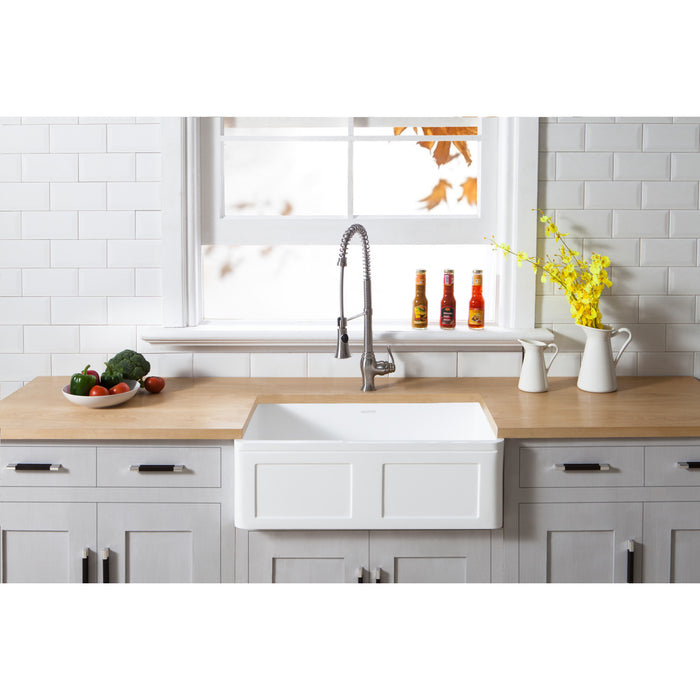 Gourmetier GKFA301810DS Solid Surface Matte Stone Apron Front Farmhouse Single Bowl Kitchen Sink, Matte White