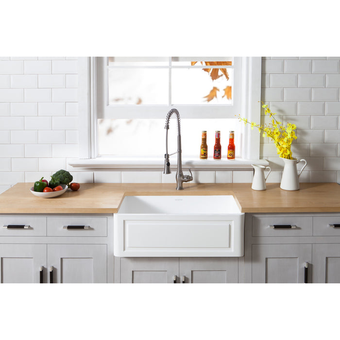 Gourmetier GKFA301810LD Solid Surface Matte Stone Apron Front Farmhouse Single Bowl Kitchen Sink, Matte White