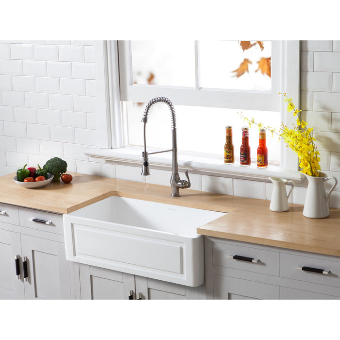 Gourmetier GKFA301810LD Solid Surface Matte Stone Apron Front Farmhouse Single Bowl Kitchen Sink, Matte White