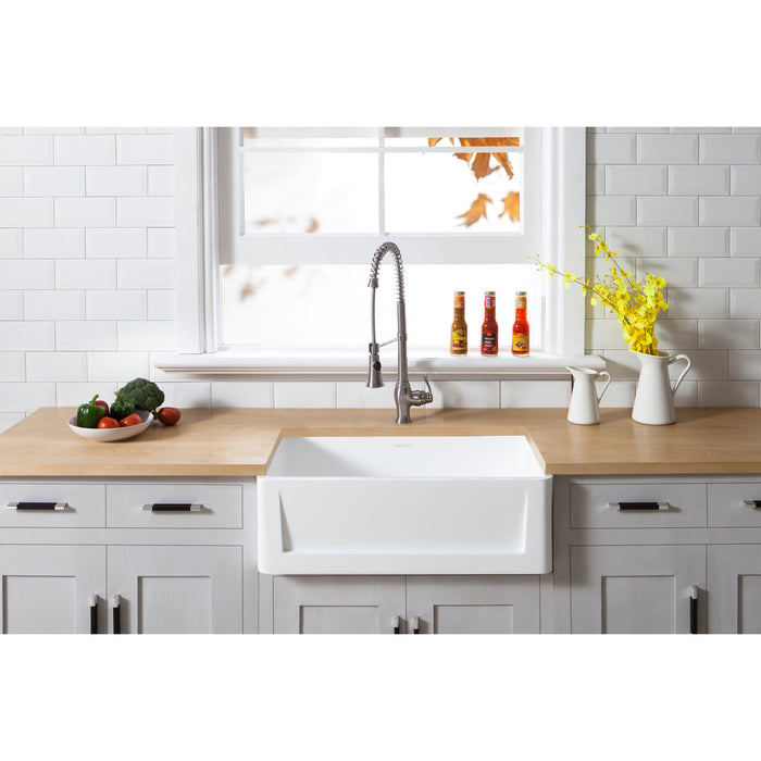 Gourmetier GKFA301810SQ Solid Surface Matte Stone Apron Front Farmhouse Single Bowl Kitchen Sink, Matte White