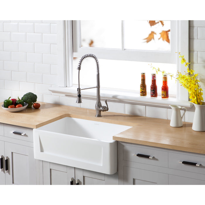 Gourmetier GKFA301810SQ Solid Surface Matte Stone Apron Front Farmhouse Single Bowl Kitchen Sink, Matte White