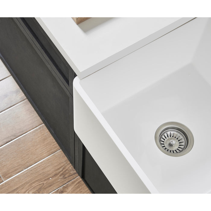 Gourmetier GKFA331810BCD Solid Surface Double Bowl Farmhouse Kitchen Sink, Matte White