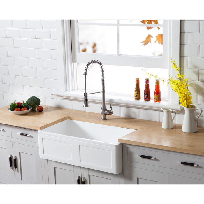 Gourmetier GKFA331810DS Solid Surface Matte Stone Apron Front Farmhouse Single Bowl Kitchen Sink, Matte White