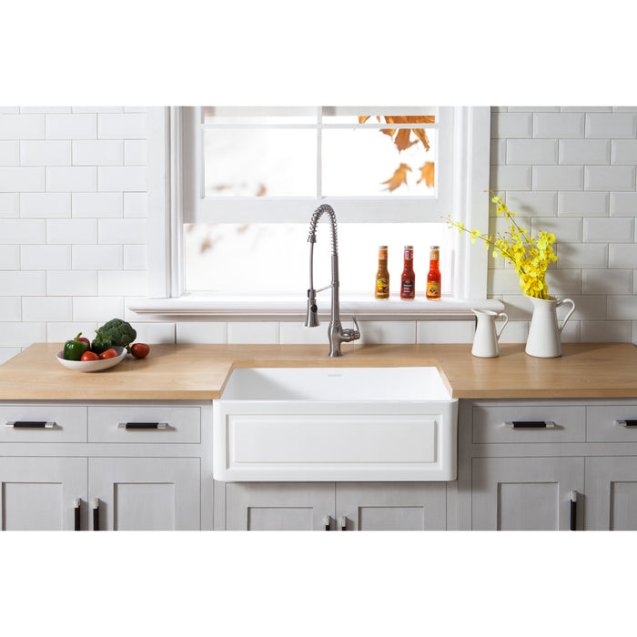 Gourmetier GKFA331810LD Solid Surface Matte Stone Apron Front Farmhouse Single Bowl Kitchen Sink, Matte White