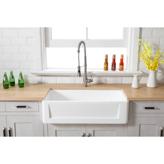 Gourmetier GKFA331810SQ Solid Surface Matte Stone Apron Front Farmhouse Single Bowl Kitchen Sink, Matte White