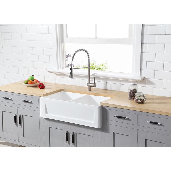 Gourmetier GKFA331810SQD Solid Surface Double Bowl Farmhouse Kitchen Sink, Matte White