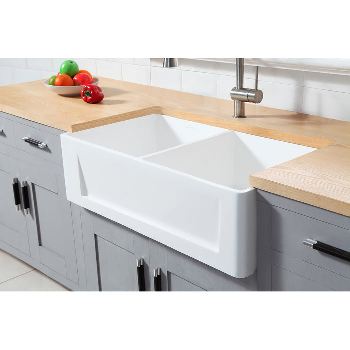 Gourmetier GKFA331810SQD Solid Surface Double Bowl Farmhouse Kitchen Sink, Matte White