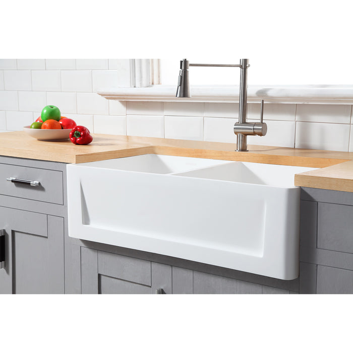 Gourmetier GKFA331810SQD Solid Surface Double Bowl Farmhouse Kitchen Sink, Matte White