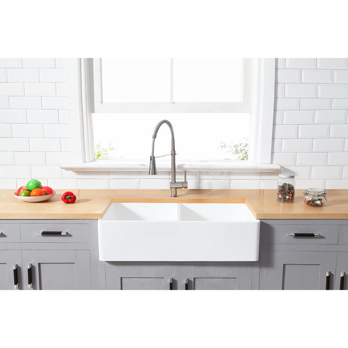 Gourmetier GKFA361810BCD Solid Surface Double Bowl Farmhouse Kitchen Sink, Matte White