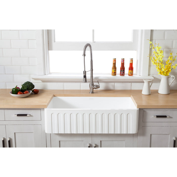 Gourmetier GKFA361810CD Solid Surface Matte Stone Apron Front Farmhouse Single Bowl Kitchen Sink, Matte White