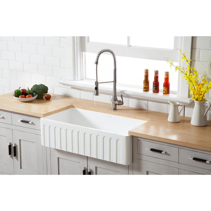 Gourmetier GKFA361810CD Solid Surface Matte Stone Apron Front Farmhouse Single Bowl Kitchen Sink, Matte White