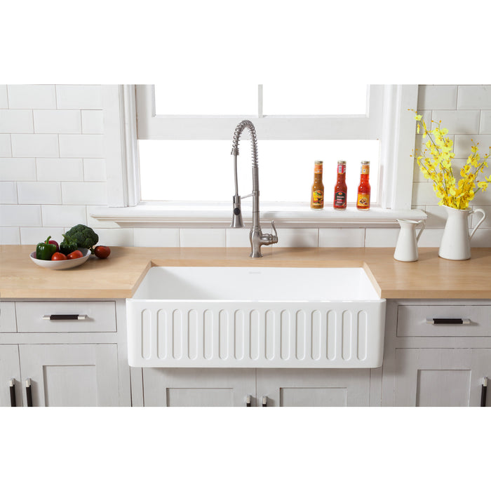 Gourmetier GKFA361810RM Solid Surface Matte Stone Apron Front Farmhouse Single Bowl Kitchen Sink, Matte White