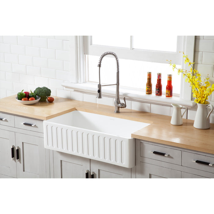 Gourmetier GKFA361810RM Solid Surface Matte Stone Apron Front Farmhouse Single Bowl Kitchen Sink, Matte White