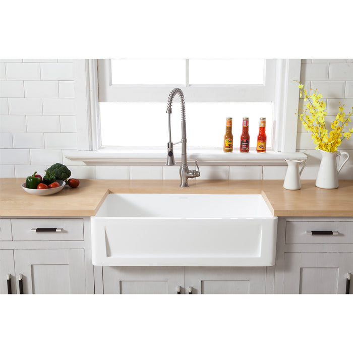 Gourmetier GKFA361810SQ Solid Surface Matte Stone Apron Front Farmhouse Single Bowl Kitchen Sink, Matte White