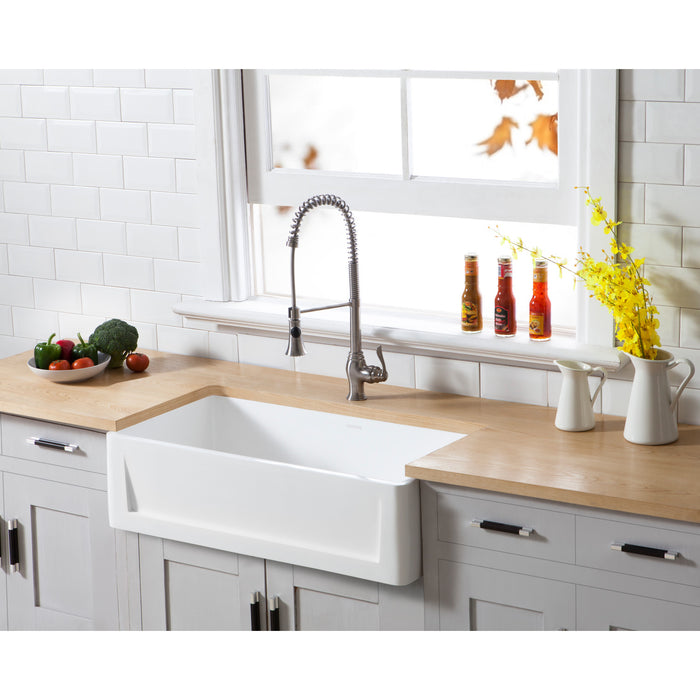 Gourmetier GKFA361810SQ Solid Surface Matte Stone Apron Front Farmhouse Single Bowl Kitchen Sink, Matte White