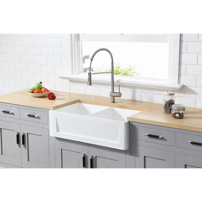 Gourmetier GKFA361810SQD Solid Surface Double Bowl Farmhouse Kitchen Sink, Matte White