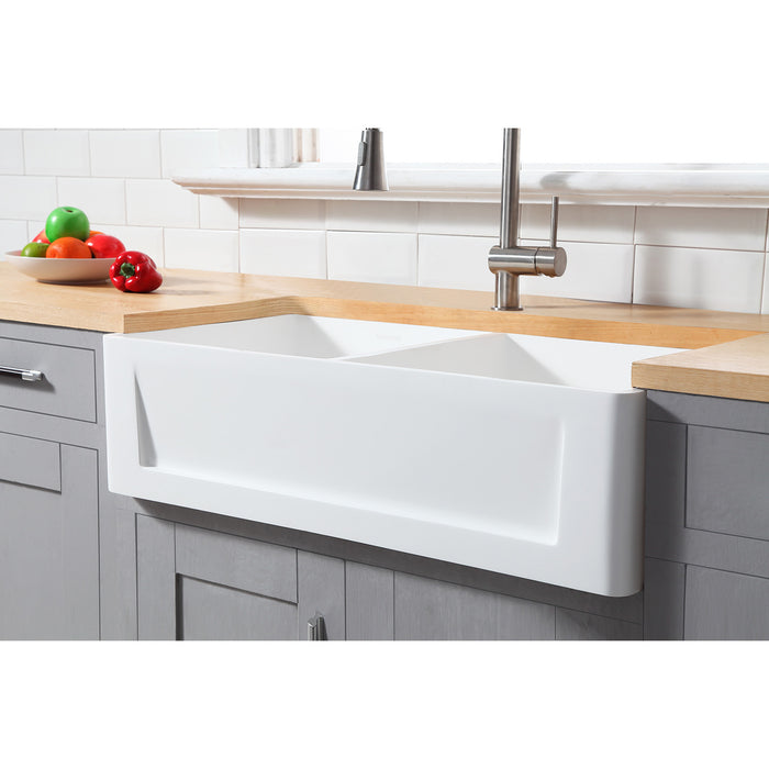 Gourmetier GKFA361810SQD Solid Surface Double Bowl Farmhouse Kitchen Sink, Matte White