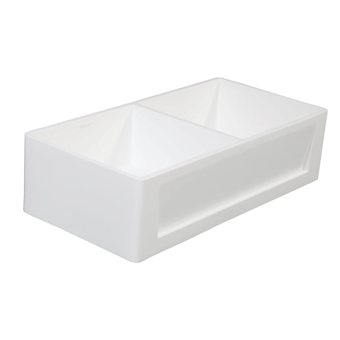 Gourmetier GKFA361810SQD Solid Surface Double Bowl Farmhouse Kitchen Sink, Matte White