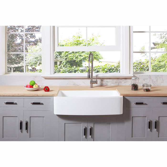 Gourmetier GKFA36229 Solid Surface 36" x 22" Farmhouse Single Bowl Kitchen Sink, Matte White