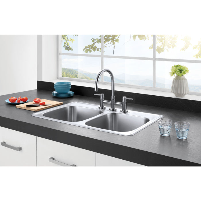 Gourmetier GKTD332283 Drop-in Double Bowl Kitchen Sink, Brushed