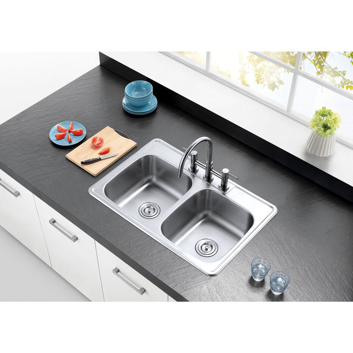 Gourmetier GKTD332283 Drop-in Double Bowl Kitchen Sink, Brushed