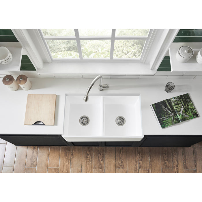 Gourmetier GPFA361810BCD Arcticstone 36-Inch Solid Surface Farmhouse Kitchen Sink, Matte/Glossy White